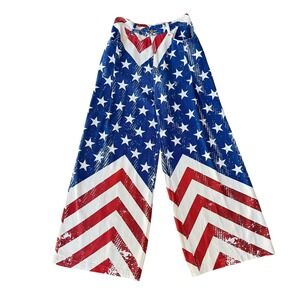American Flag Wide Leg Pants Patriotic Stars &‎ Stripes Print Medium